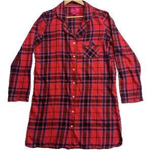 Victorias Secret Sleep Shirt M Nightie Flannel Button Down Plaid Cinch Waist
